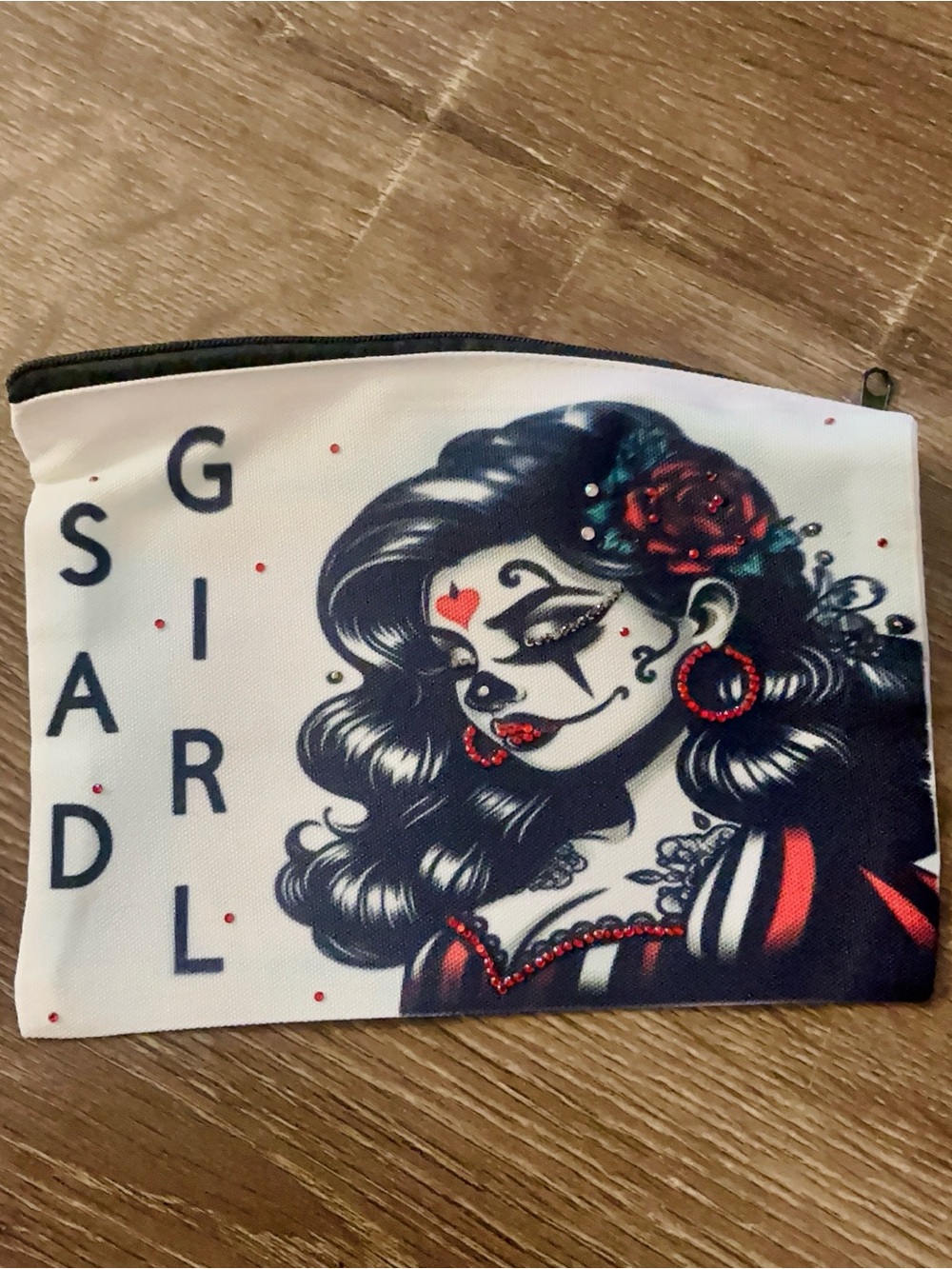 Sad Girl Graphic Cosmetic Bag - Black, White & Red New